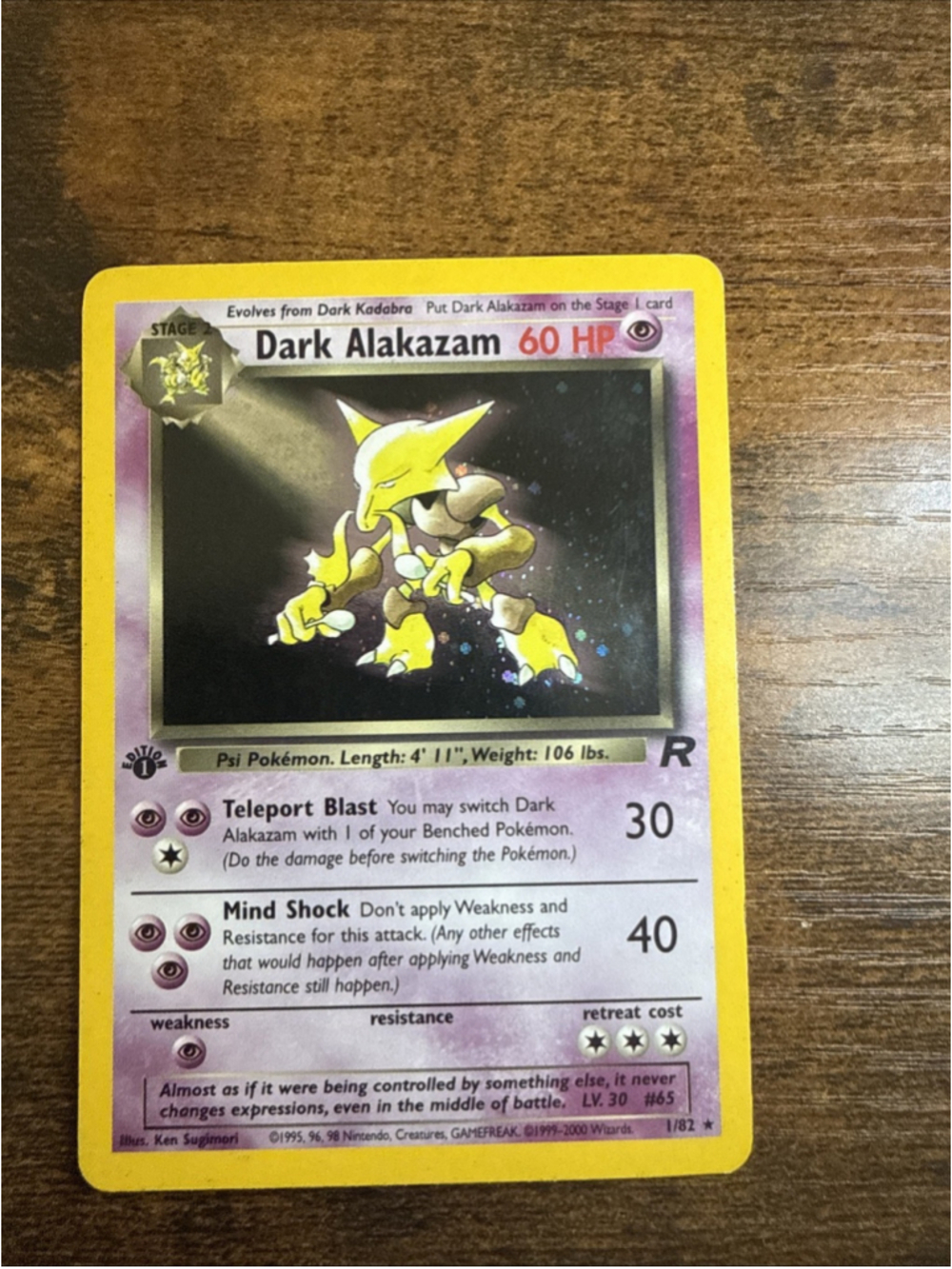 Pokémon TCG Dark Alakazam Holo Rare Card 1/82